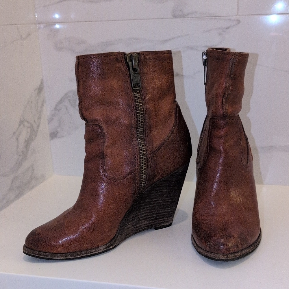 Frye Brown Leather Wedge Boots